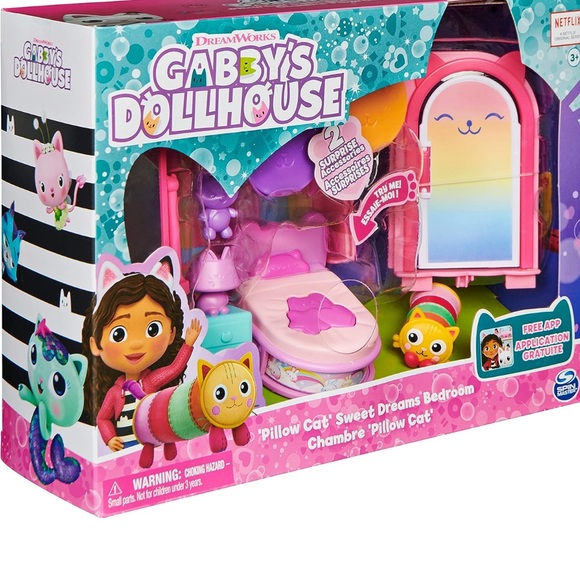 Gabbys Dollhouse Toys Gabbys Dollhouse Hey Gabby Sweet Dreams Bedroom With Pillow Cat Figure